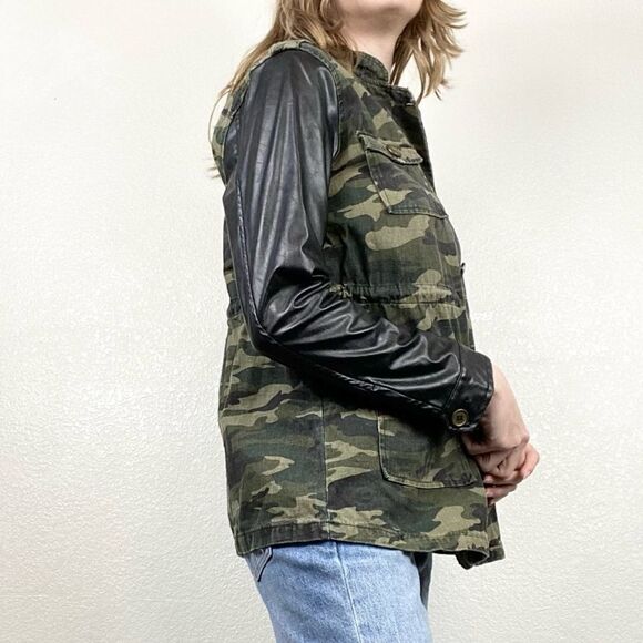 Fifty Street Green Camo Leather Sleeve Jacket - Picture 3 of 9